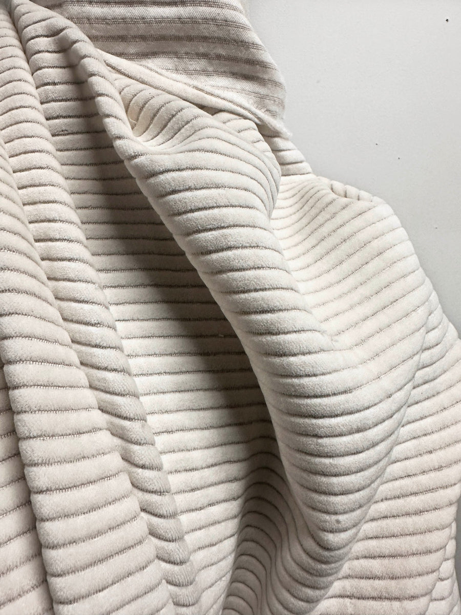 Extra Wide Wale Flax Stripe Soft Drape Corduroy - L'Etoffe Fabrics LLC