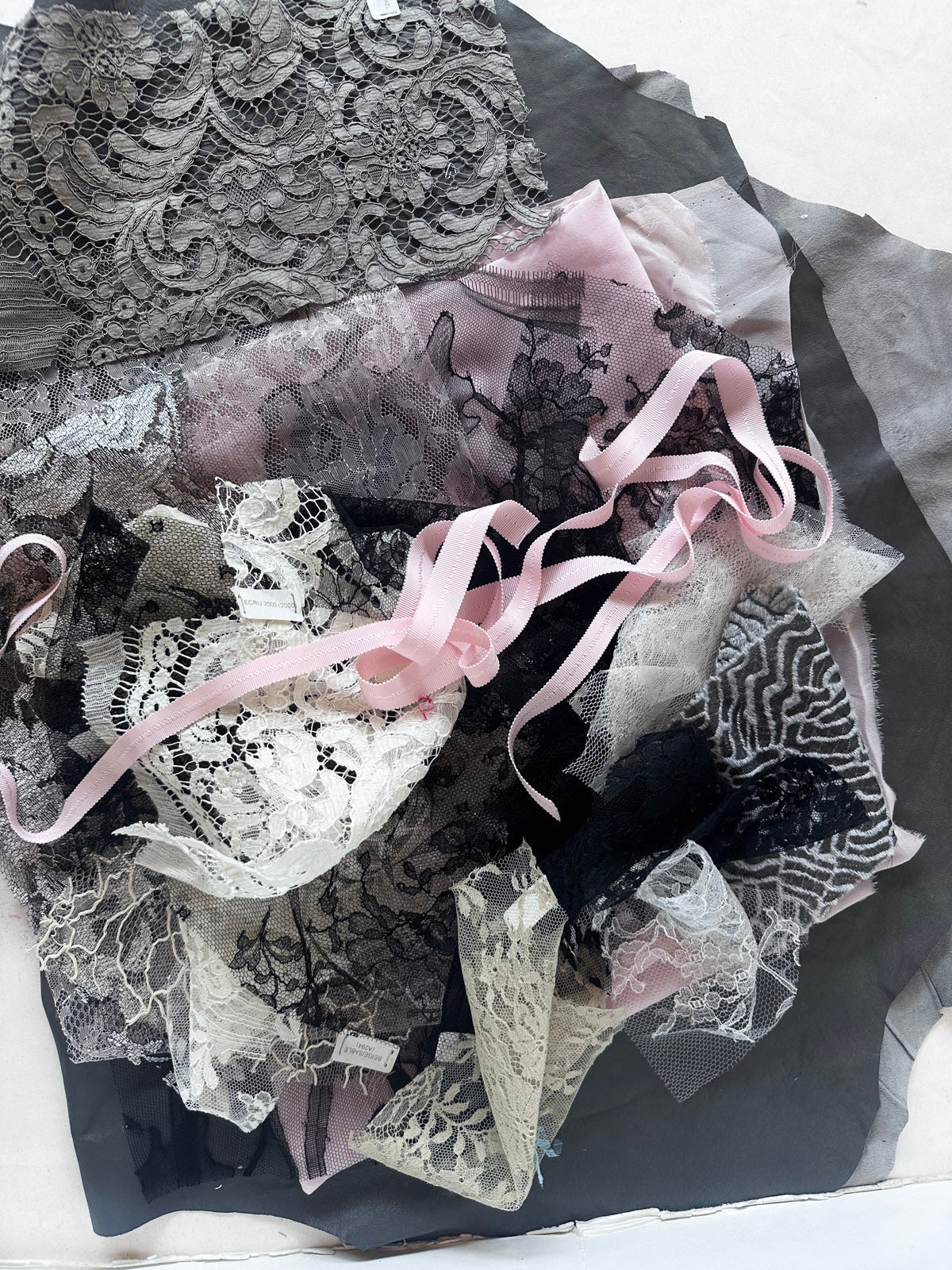 Fem Leather, Lace, Silk Chiffon Bundle - L'Etoffe Fabrics LLC