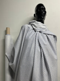 Fine Italian Cotton Shirting Blue Striped - L'Etoffe Fabrics LLC