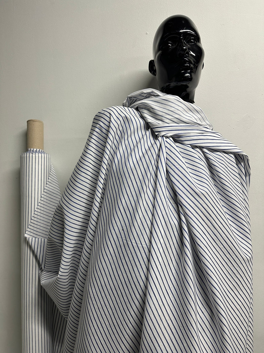 Fine Italian Cotton Shirting Blue Striped - L'Etoffe Fabrics LLC