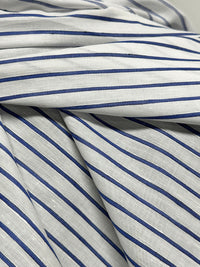 Fine Italian Cotton Shirting Blue Striped - L'Etoffe Fabrics LLC