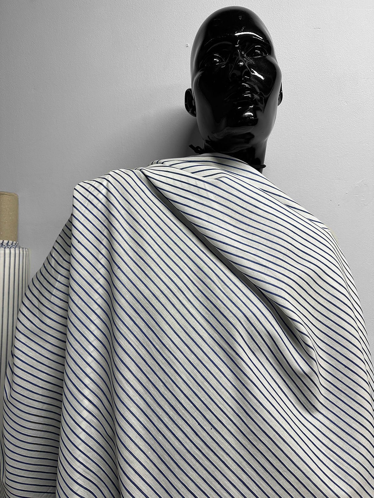 Fine Italian Cotton Shirting Blue Striped - L'Etoffe Fabrics LLC