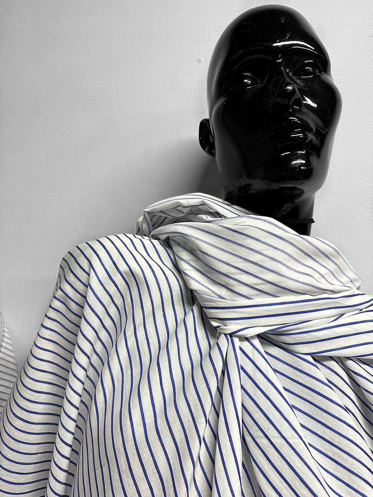 Fine Italian Cotton Shirting Blue Striped - L'Etoffe Fabrics LLC