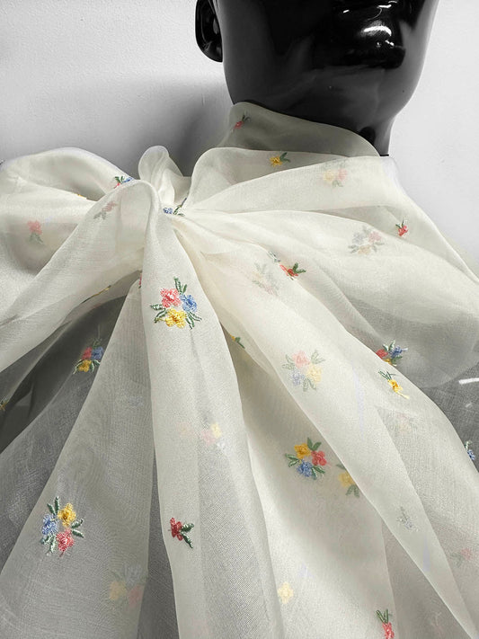 Floral Embroidered Silk Organza - L'Etoffe Fabrics LLC
