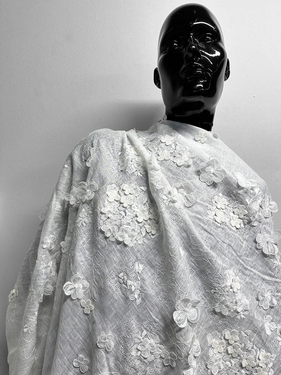 Floral Hydrangea Embroidered Linen Gauze - L'Etoffe Fabrics LLC