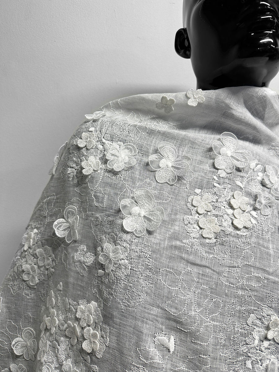 Floral Hydrangea Embroidered Linen Gauze - L'Etoffe Fabrics LLC