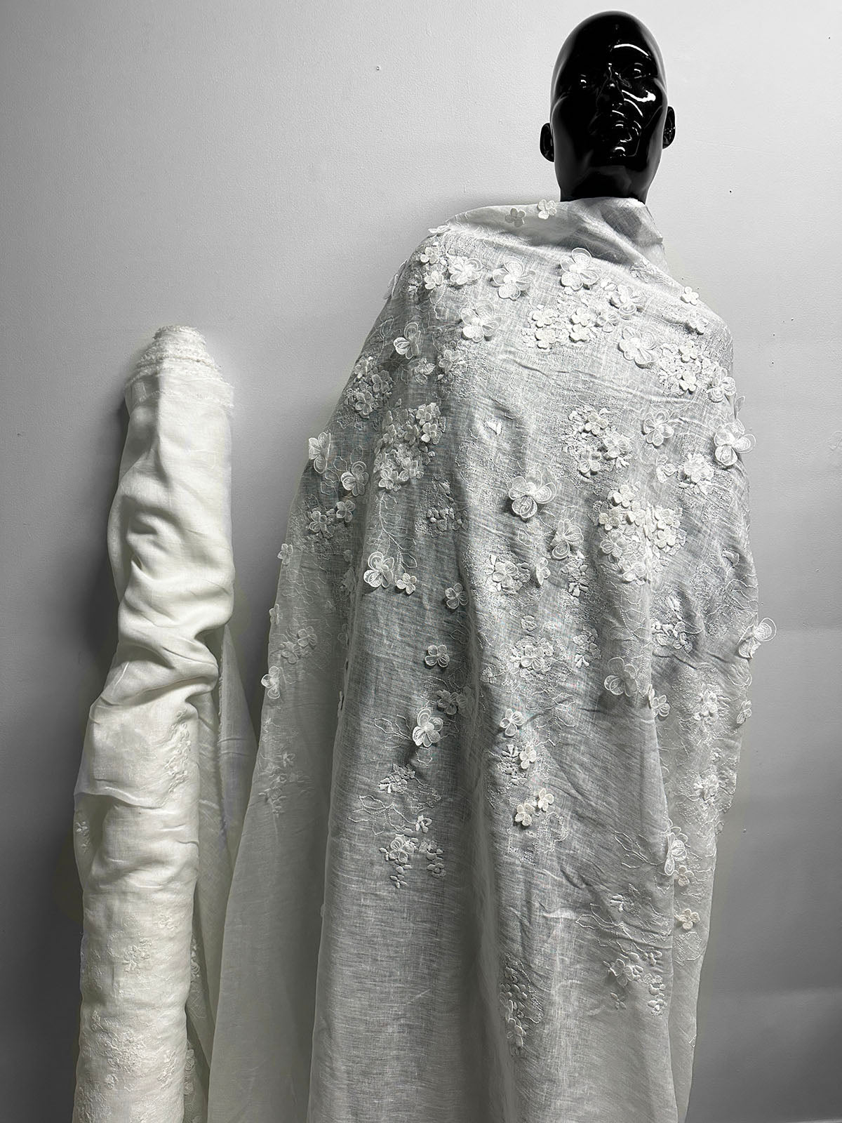 Floral Hydrangea Embroidered Linen Gauze - L'Etoffe Fabrics LLC