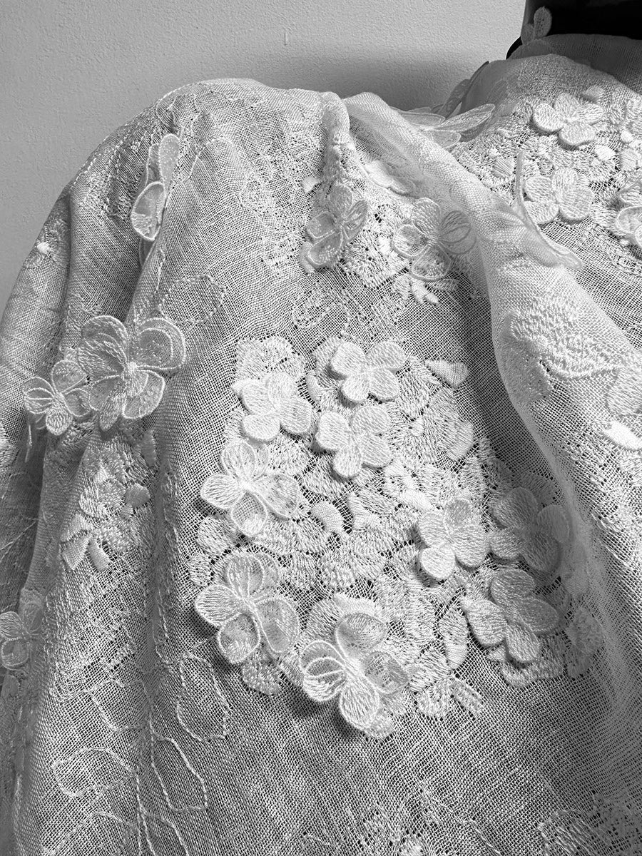 Floral Hydrangea Embroidered Linen Gauze - L'Etoffe Fabrics LLC