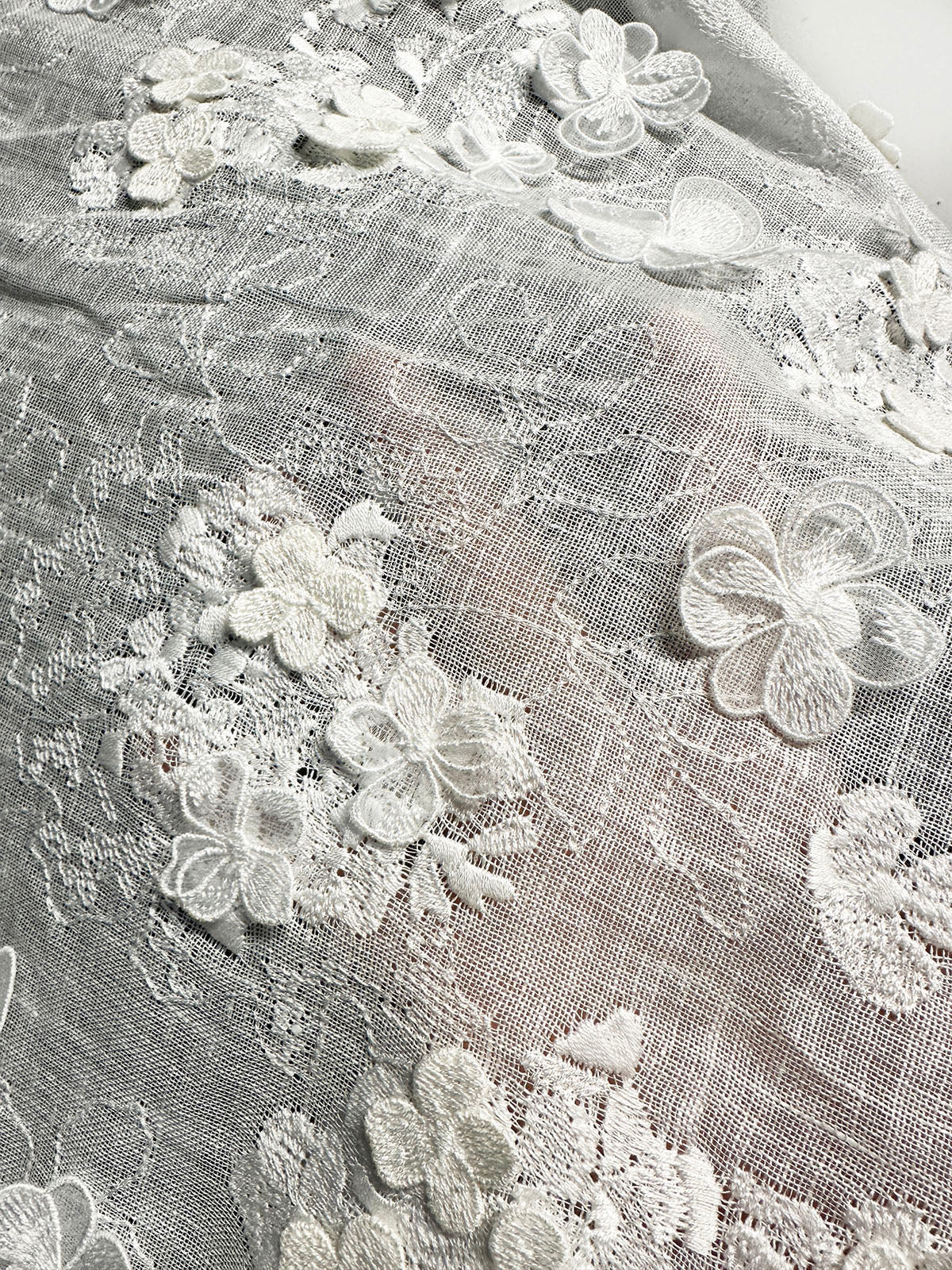 Floral Hydrangea Embroidered Linen Gauze - L'Etoffe Fabrics LLC