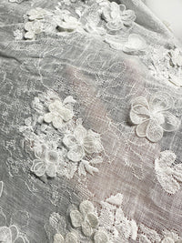Floral Hydrangea Embroidered Linen Gauze - L'Etoffe Fabrics LLC