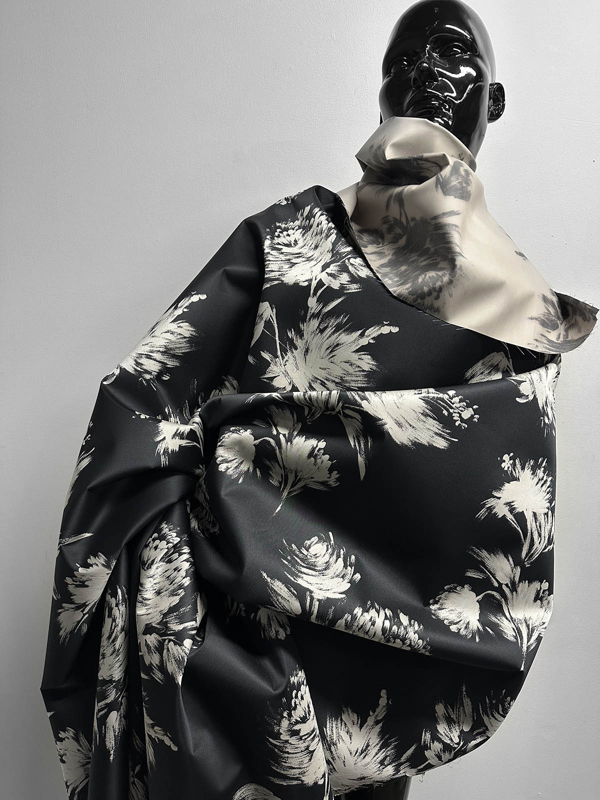 Floral Jacquard Raincoat Fabric - Smoke - L'Etoffe Fabrics LLC