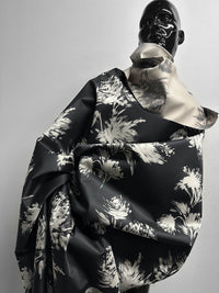 Floral Jacquard Raincoat Fabric - Smoke - L'Etoffe Fabrics LLC
