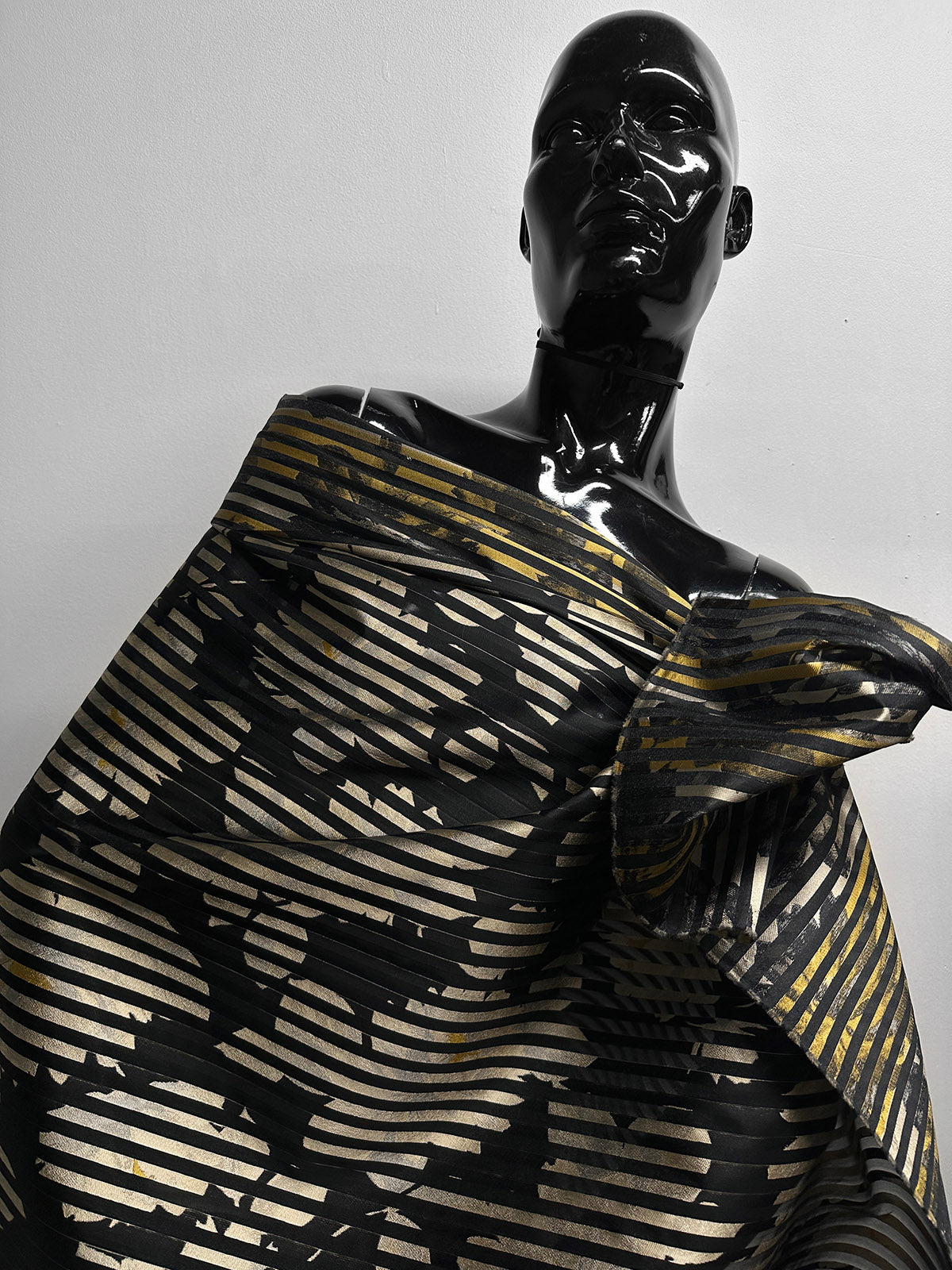 Floral Shadow Satin Stripe Organza - Golden - L'Etoffe Fabrics LLC