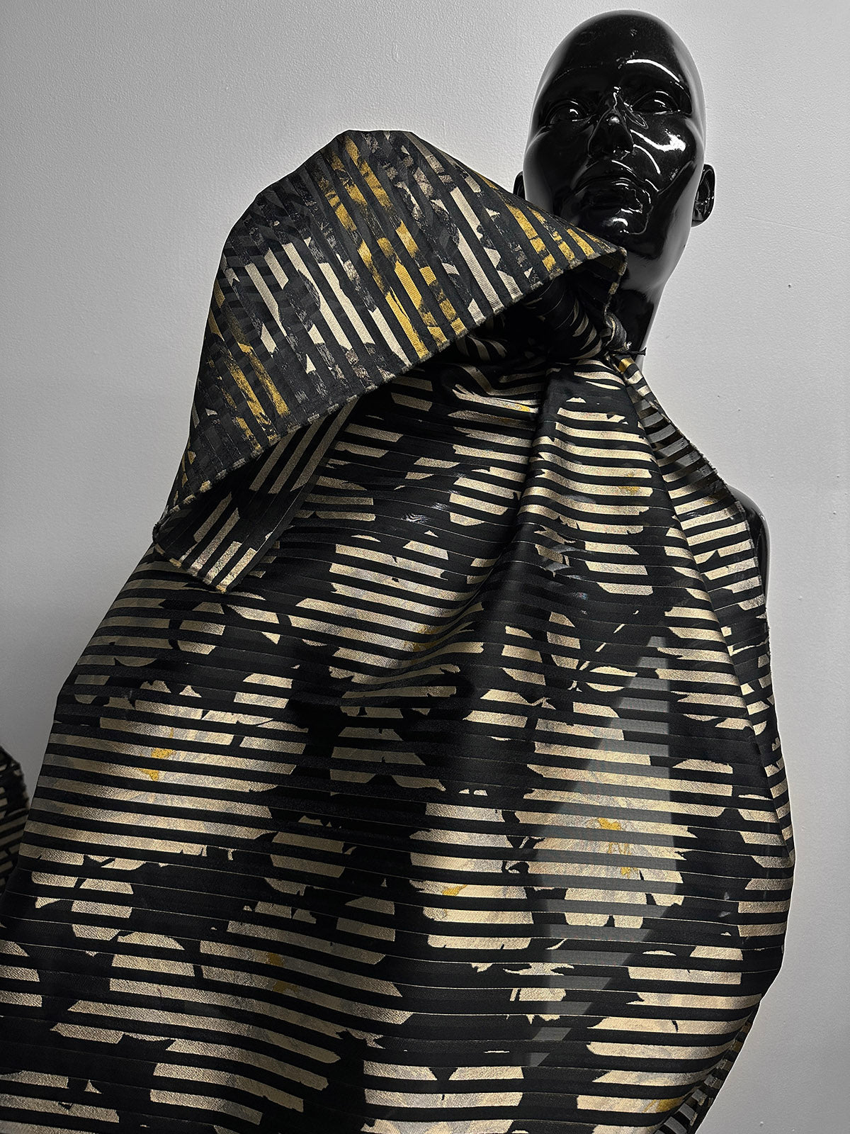 Floral Shadow Satin Stripe Organza - Golden - L'Etoffe Fabrics LLC