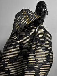 Floral Shadow Satin Stripe Organza - Golden - L'Etoffe Fabrics LLC