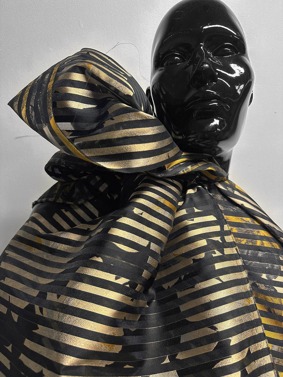 Floral Shadow Satin Stripe Organza - Golden - L'Etoffe Fabrics LLC