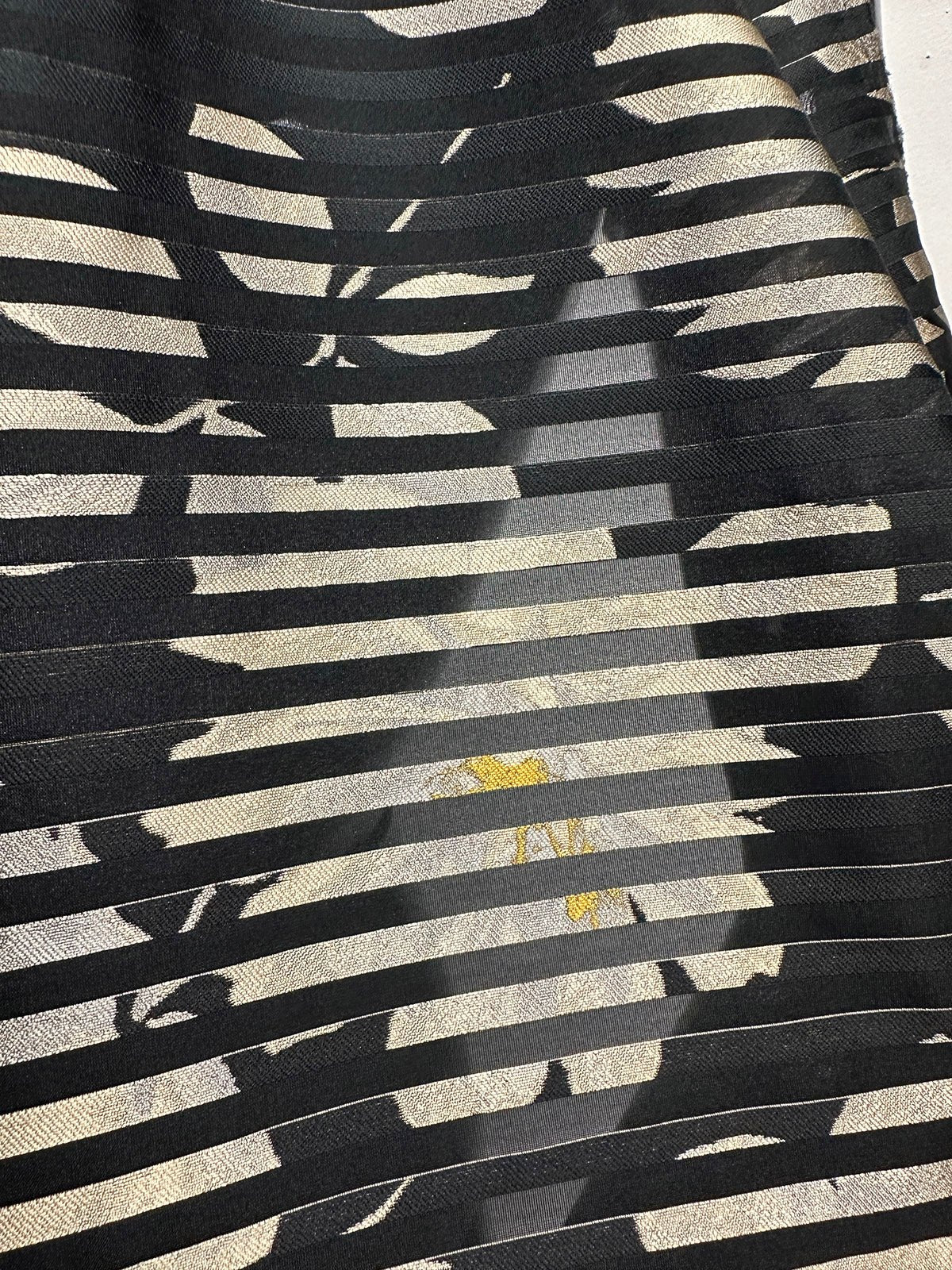 Floral Shadow Satin Stripe Organza - Golden - L'Etoffe Fabrics LLC