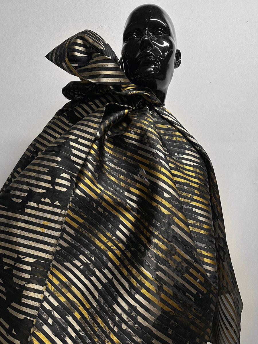 Floral Shadow Satin Stripe Organza - Golden - L'Etoffe Fabrics LLC