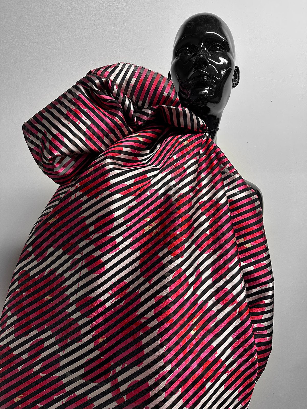 Floral Shadow Satin Stripe Organza - Hot Pink - L'Etoffe Fabrics LLC