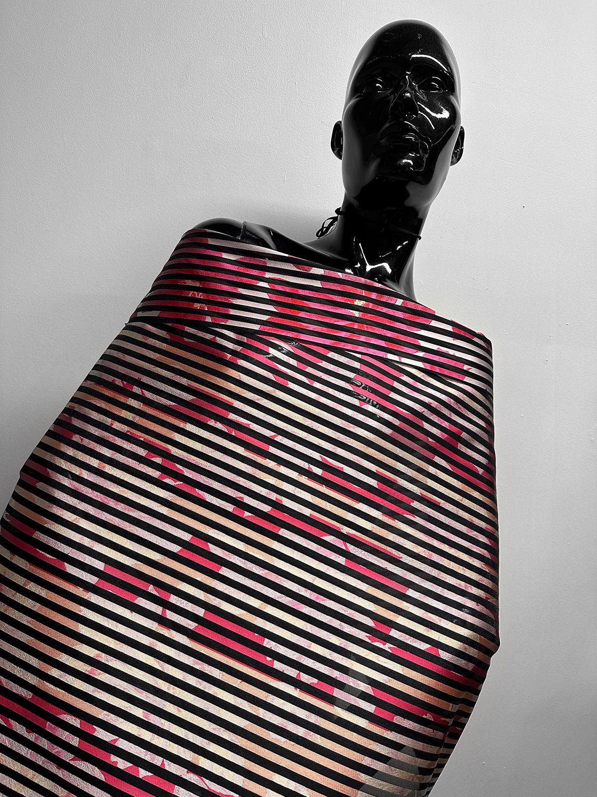 Floral Shadow Satin Stripe Organza - Hot Pink - L'Etoffe Fabrics LLC