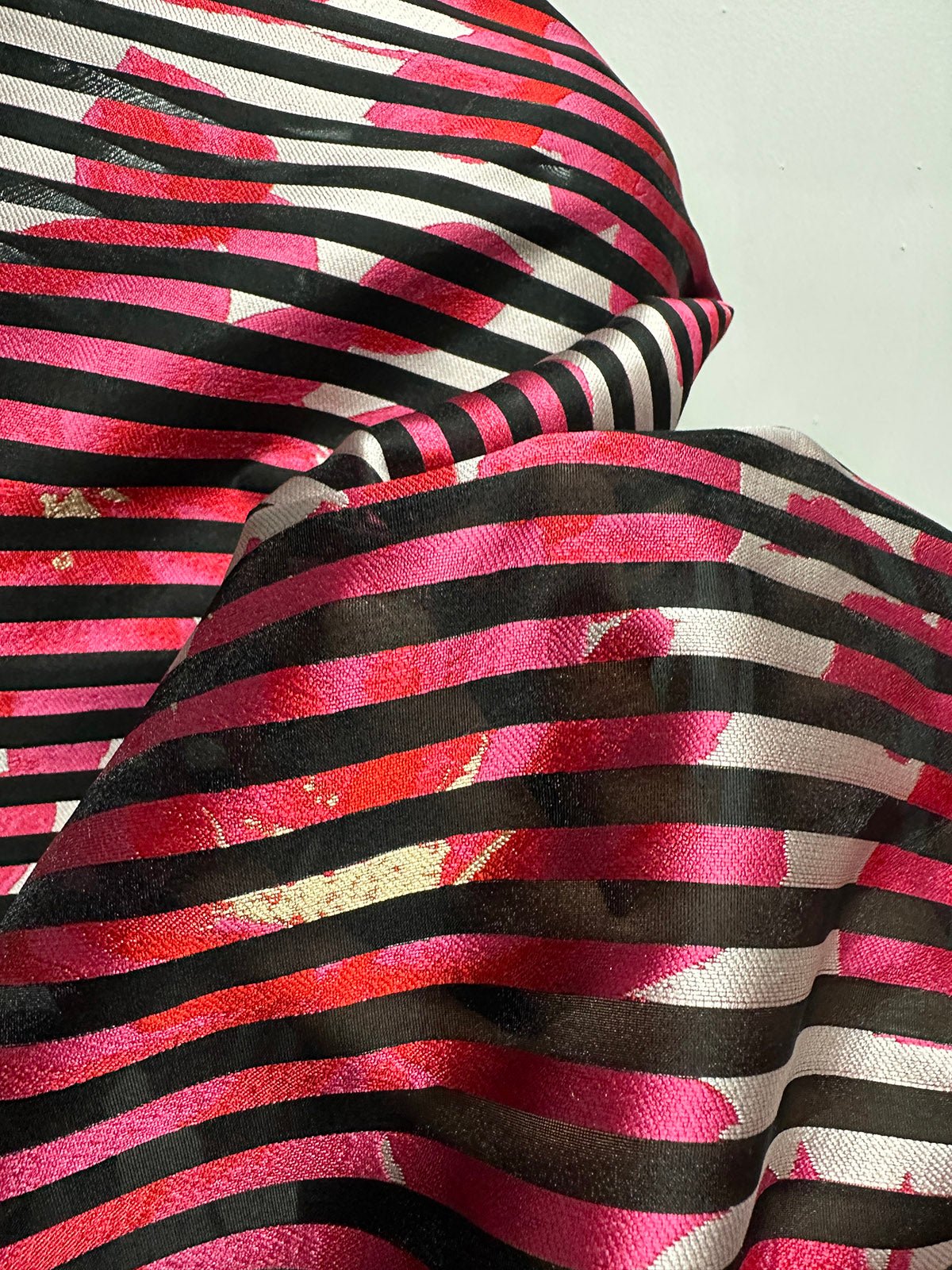 Floral Shadow Satin Stripe Organza - Hot Pink - L'Etoffe Fabrics LLC