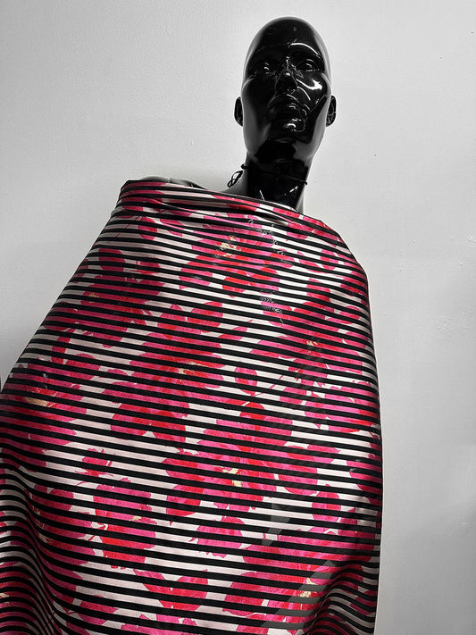 Floral Shadow Satin Stripe Organza - Hot Pink - L'Etoffe Fabrics LLC