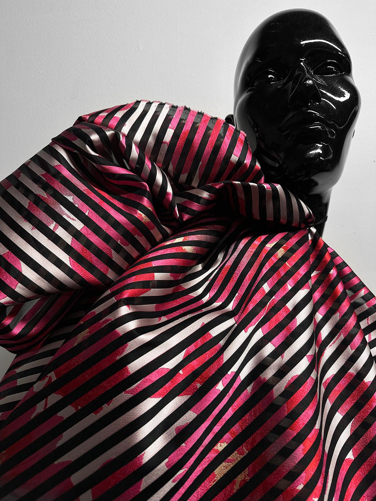 Floral Shadow Satin Stripe Organza - Hot Pink - L'Etoffe Fabrics LLC