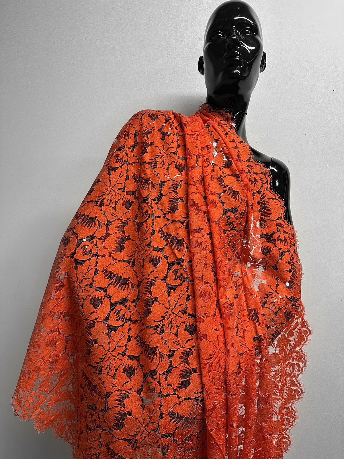 French Orange Red Cotton Lace - L'Etoffe Fabrics LLC