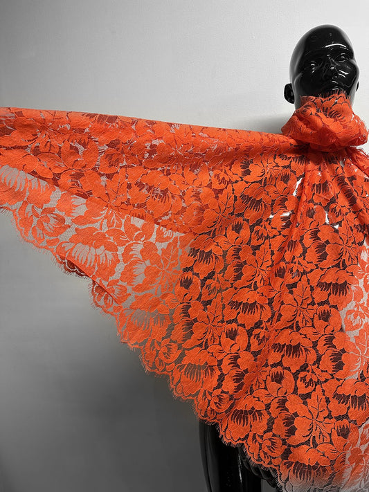 French Orange Red Cotton Lace - L'Etoffe Fabrics LLC