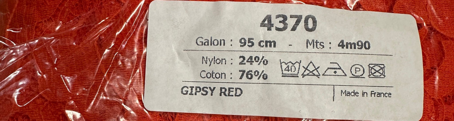 French Orange Red Cotton Lace - L'Etoffe Fabrics LLC
