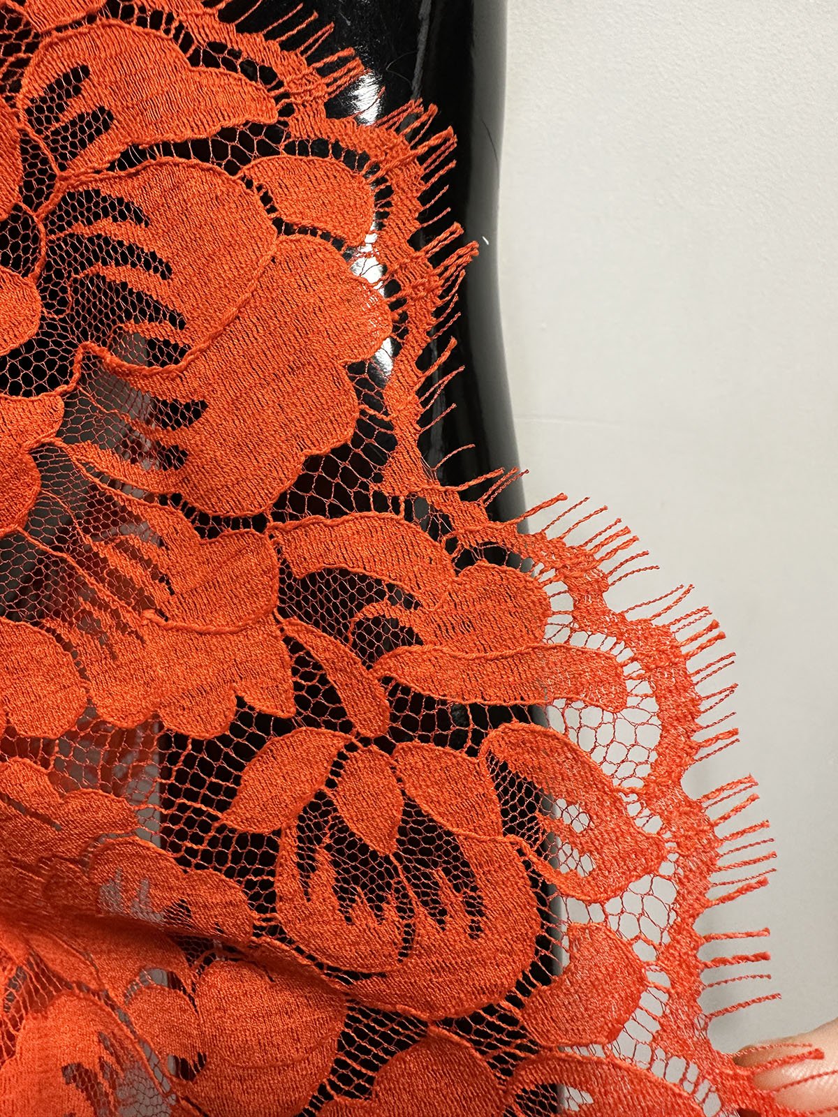 French Orange Red Cotton Lace - L'Etoffe Fabrics LLC