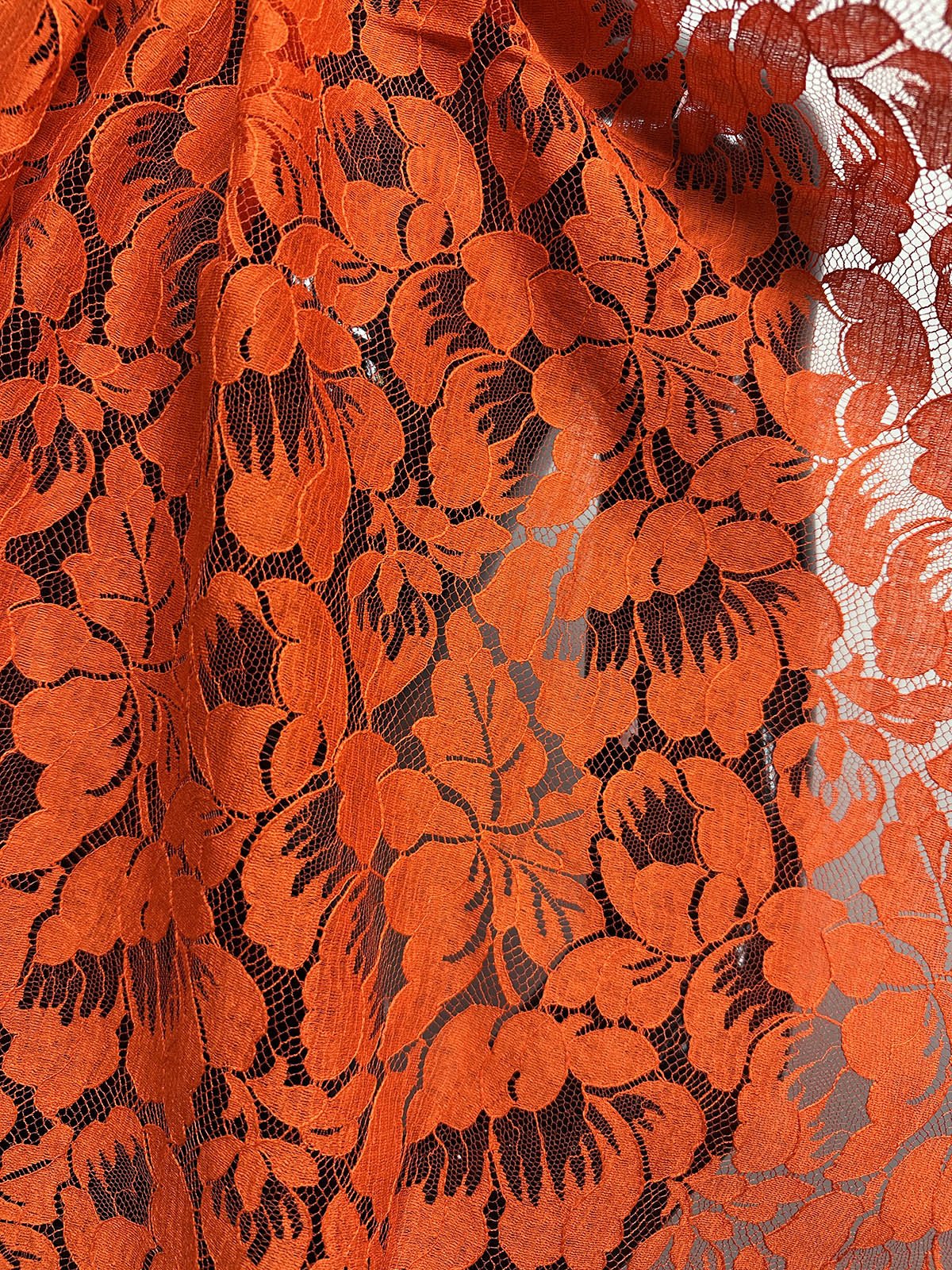 French Orange Red Cotton Lace - L'Etoffe Fabrics LLC