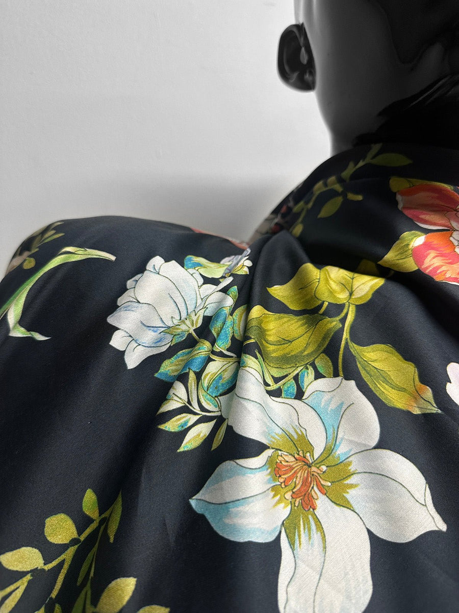 Garden Party Floral Black Shirting - L'Etoffe Fabrics LLC