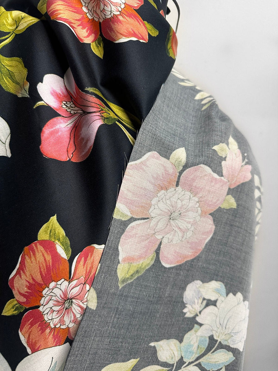Garden Party Floral Black Shirting - L'Etoffe Fabrics LLC