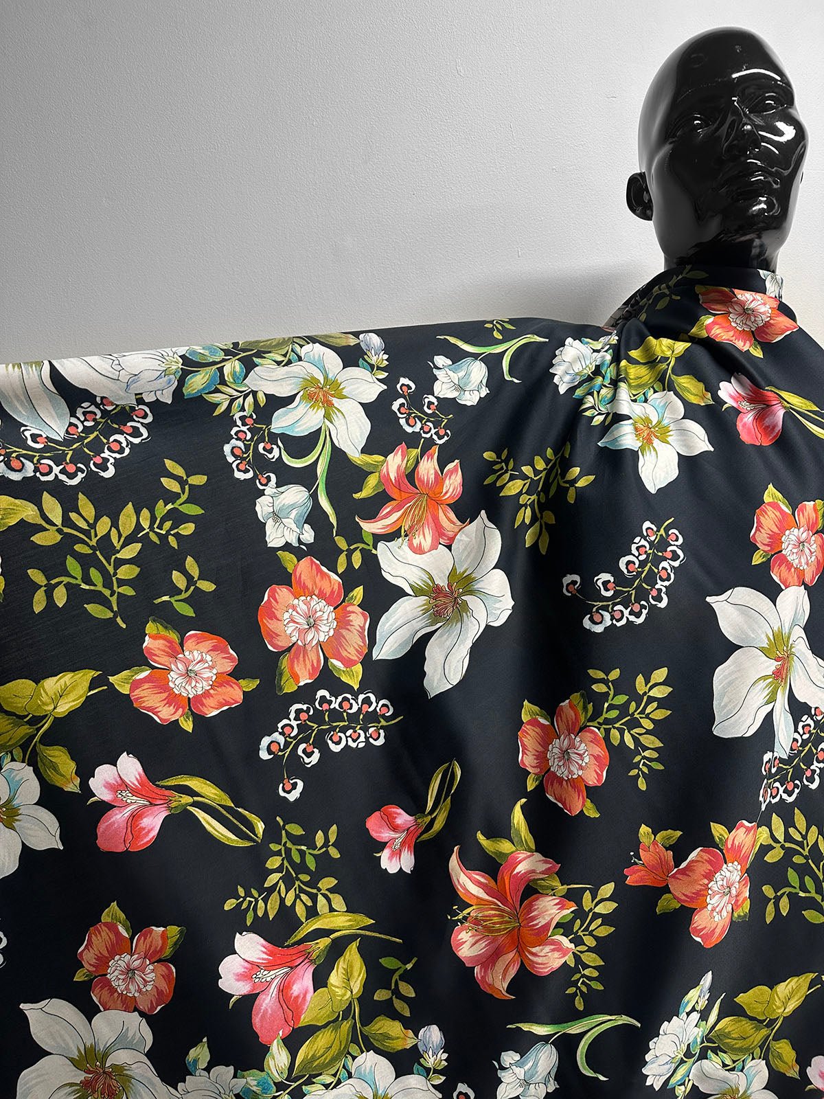 Garden Party Floral Black Shirting - L'Etoffe Fabrics LLC