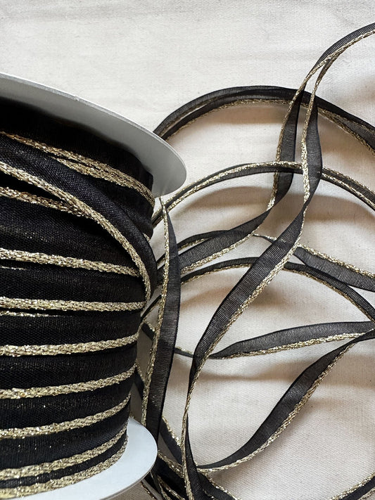 Gold Sparkle Black Organdy Piping - L'Etoffe Fabrics LLC