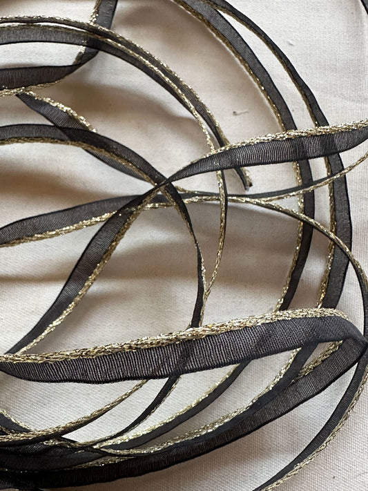 Gold Sparkle Black Organdy Piping - L'Etoffe Fabrics LLC