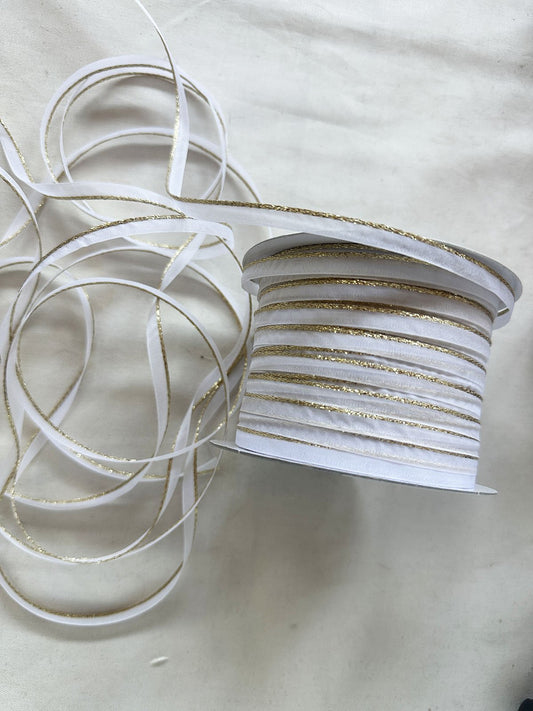 Gold Sparkle White Organdy Piping - L'Etoffe Fabrics LLC