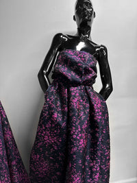 Goutarel France Floral Light Brocade Silk Magenta Navy - L'Etoffe Fabrics LLC