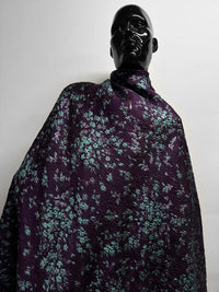 Goutarel France Floral Silk Brocade Eggplant Aqua - L'Etoffe Fabrics LLC