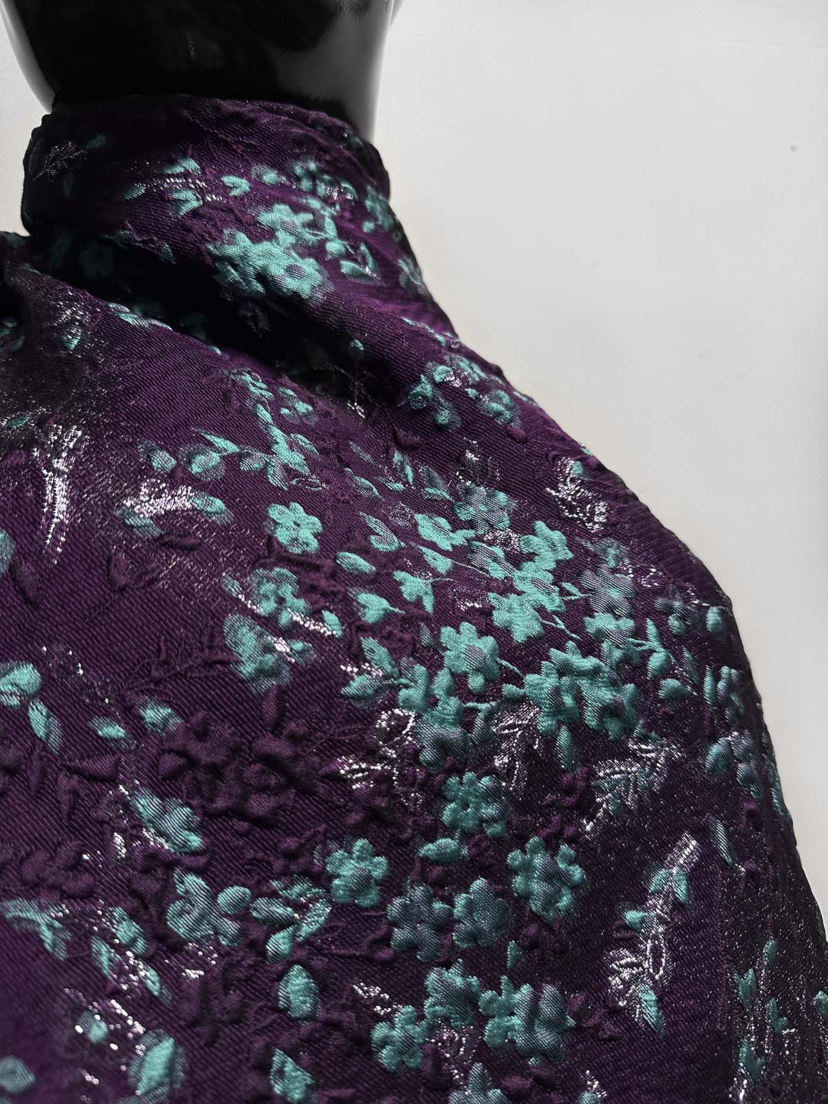 Goutarel France Floral Silk Brocade Eggplant Aqua - L'Etoffe Fabrics LLC