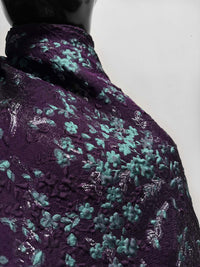 Goutarel France Floral Silk Brocade Eggplant Aqua - L'Etoffe Fabrics LLC