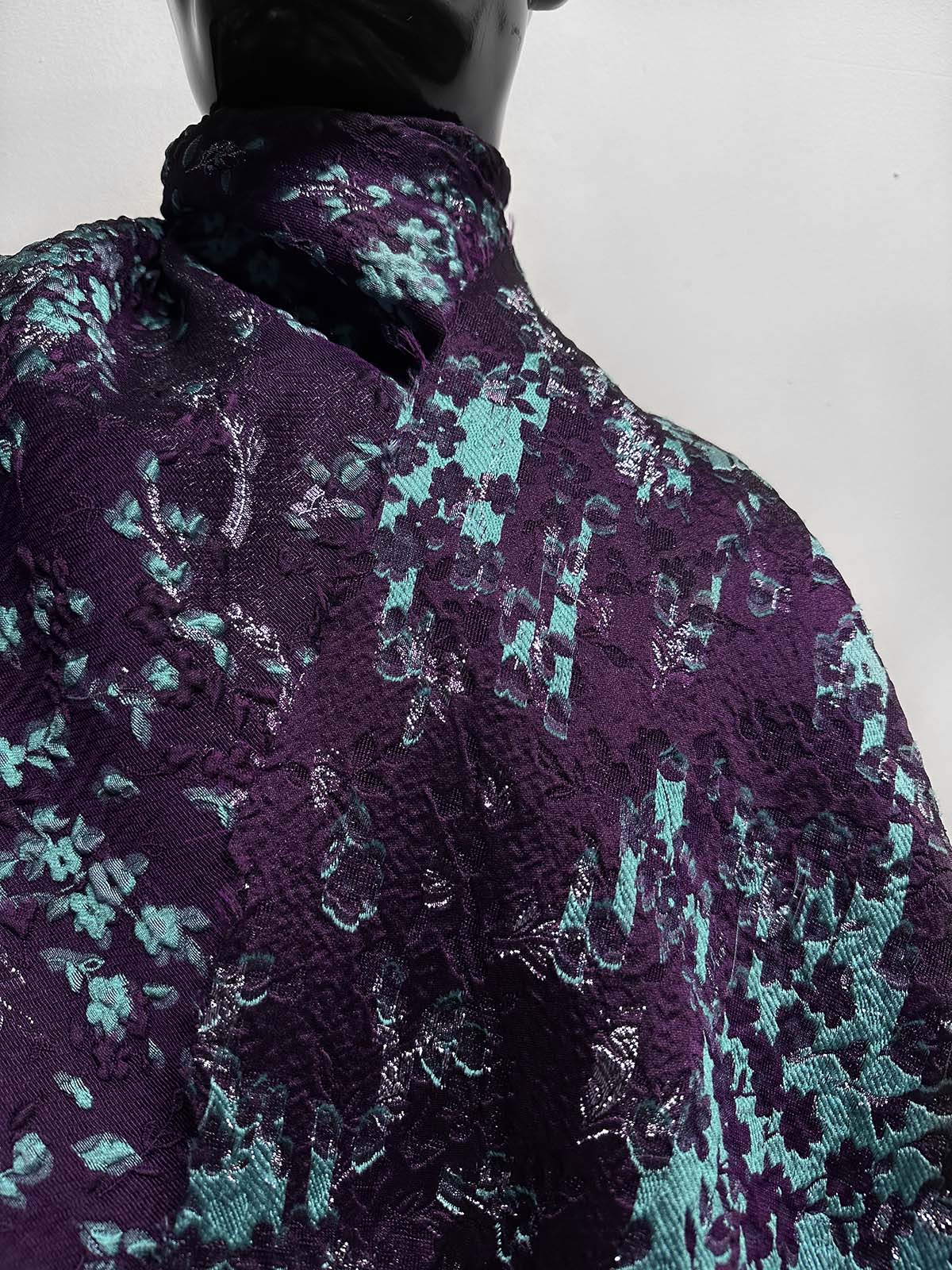 Goutarel France Floral Silk Brocade Eggplant Aqua - L'Etoffe Fabrics LLC