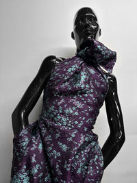 Goutarel France Floral Silk Brocade Eggplant Aqua - L'Etoffe Fabrics LLC