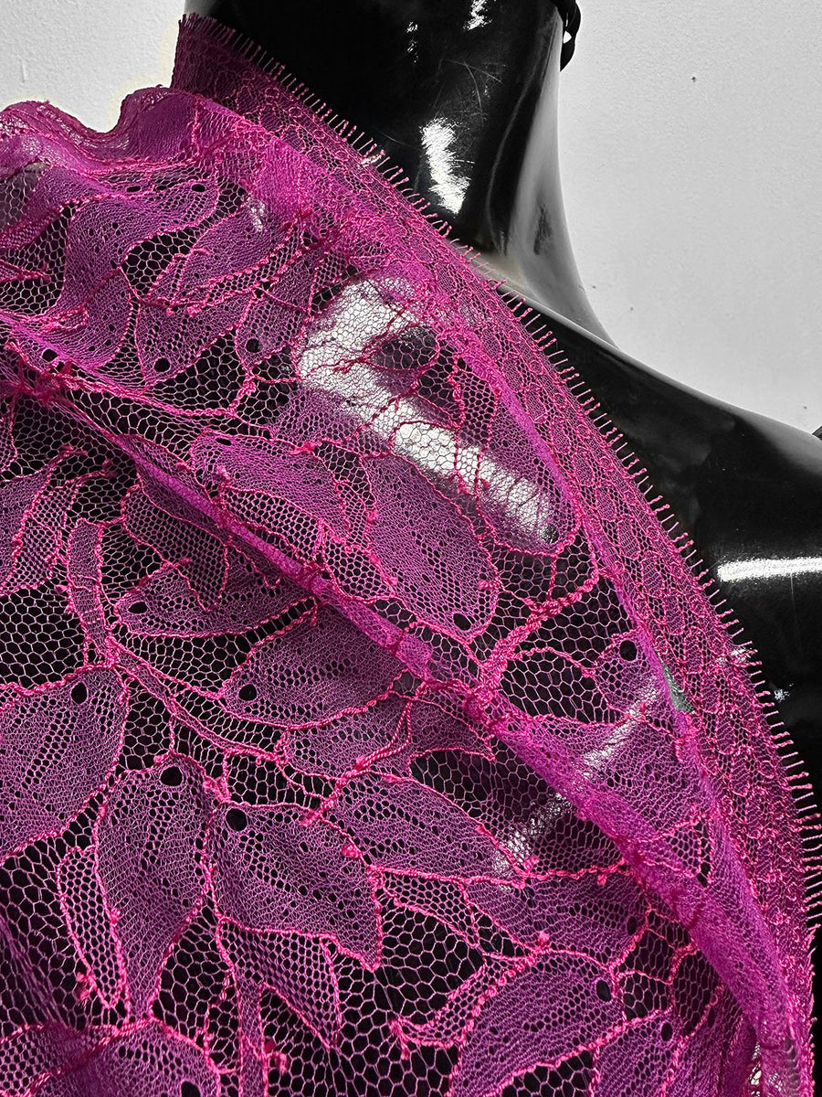 Hot Pink Chantilly Designer Lace - L'Etoffe Fabrics LLC