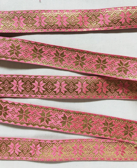 Hot Pink Gold Snowflake Vintage Ribbon - L'Etoffe Fabrics LLC