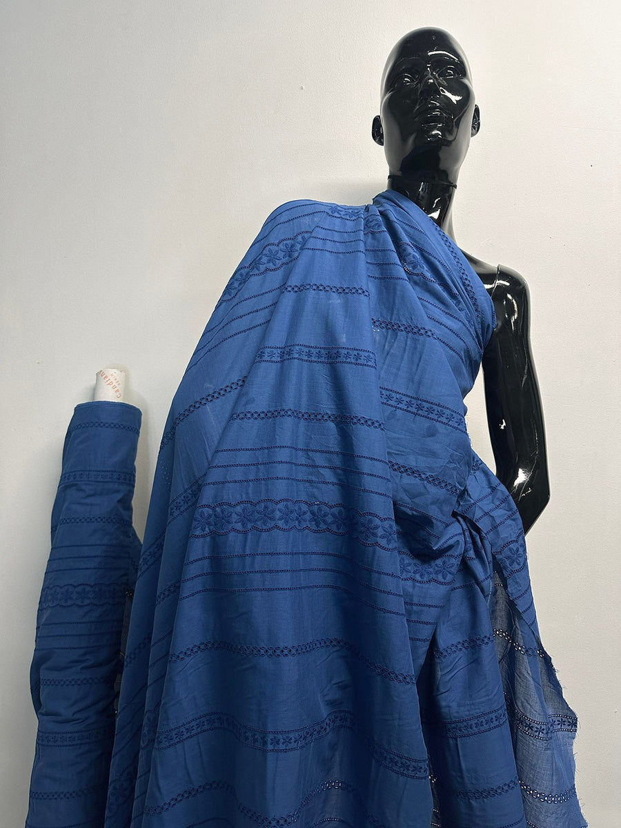 Impeccable Royal Blue Eyelet Voile - L'Etoffe Fabrics LLC