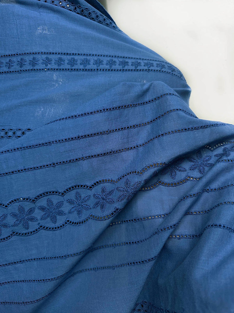 Impeccable Royal Blue Eyelet Voile - L'Etoffe Fabrics LLC