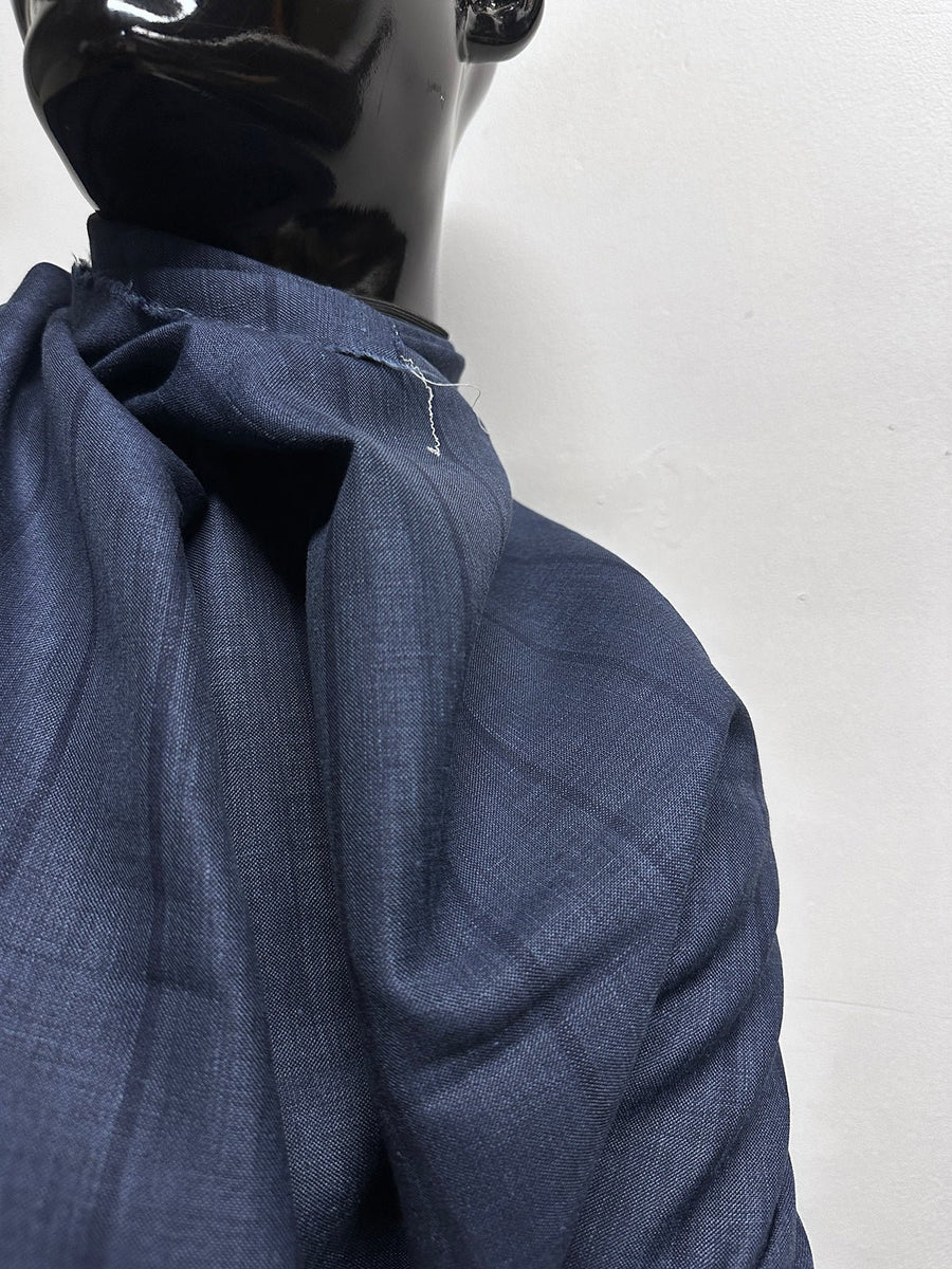 Indigo Blue Melange Stripe Linen Shirting - 16 - L'Etoffe Fabrics LLC