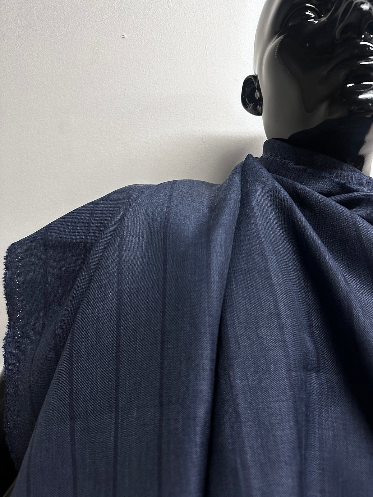 Indigo Blue Melange Stripe Linen Shirting - 16 - L'Etoffe Fabrics LLC